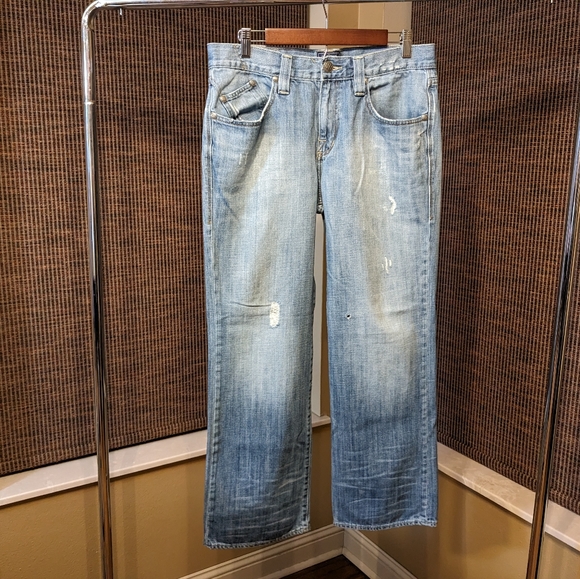 Rock & Republic 34x32 Blue Distressed Stone Cold Baggy Bootcut Denim - Picture 2 of 16